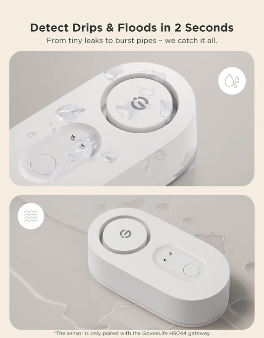 GoveeLife Water Leak Detector with 105dB Adjustable Alarm, Water Alarm with Dual Sets Sensor Probes Leaks and Floods. Suit for Home, Basement, and Kitchen(Cannot Connect to Wi-Fi Directly)