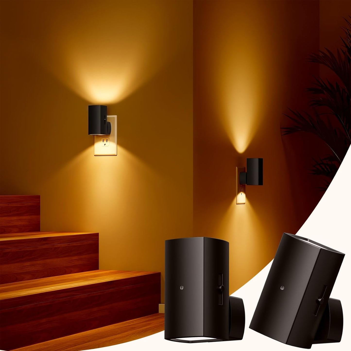 Brightown 2 Pack Night Lights Plug Into Wall, Modern Night Light with Rotating Plug, Dusk to Dawn Sensor, 0-100LM Stepless Dimming Nightlights, Home Decor for Hallway Bedroom Bathroom, Soft White