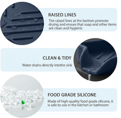 MicoYang Silicone Bathroom Soap Dishes with Drain Spout-Bathroom and Kitchen Sink Organizer,Sponge Holder,Dish Soap Tray,Perfect for Dispenser,Scrubber,Bottle,Cup on Sink or Counter-Coffee 4.9"×3.2"