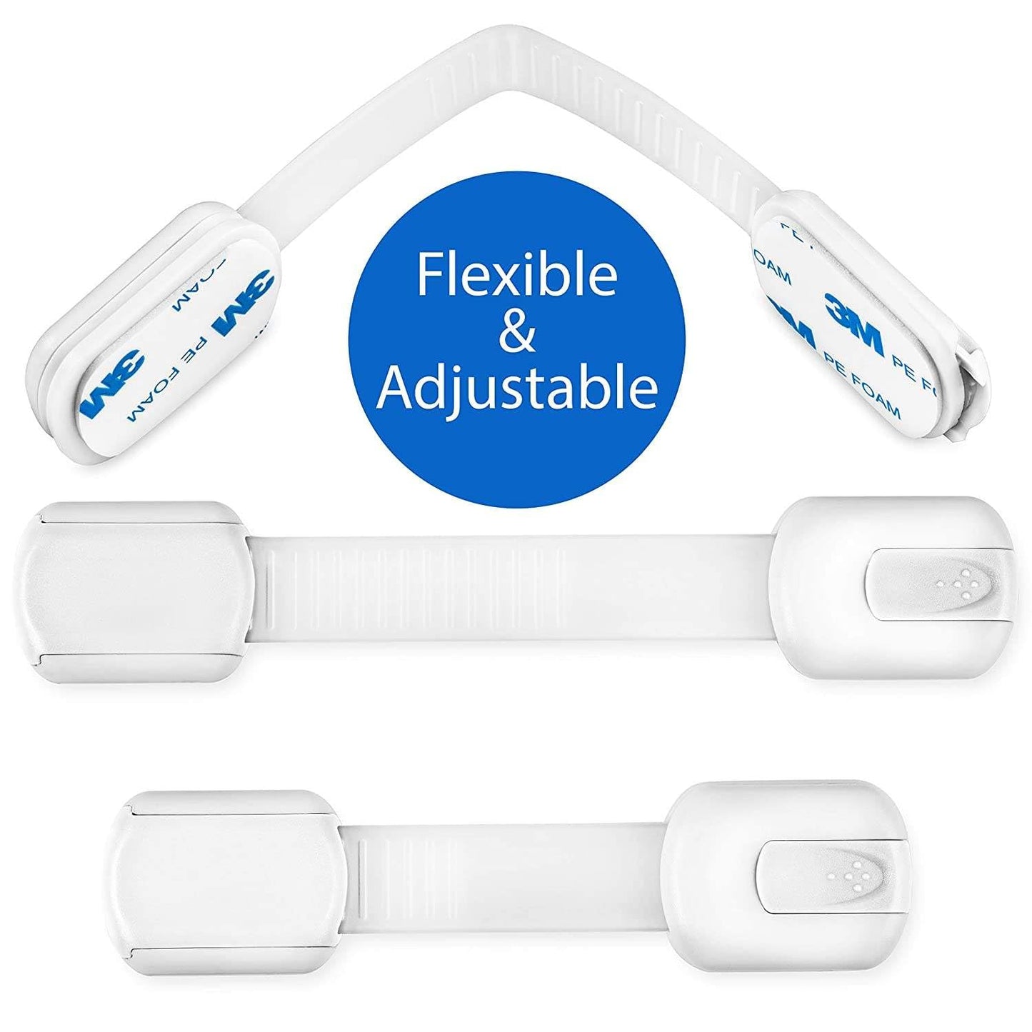 Child Proof Safety Strap Locks 10-Pack - No Drill Cabinet Locks Baby Proofing, 3M Adhesive for Drawers, Cabinets, Fridge, Toilet, Baby Proofing for Child Safety
