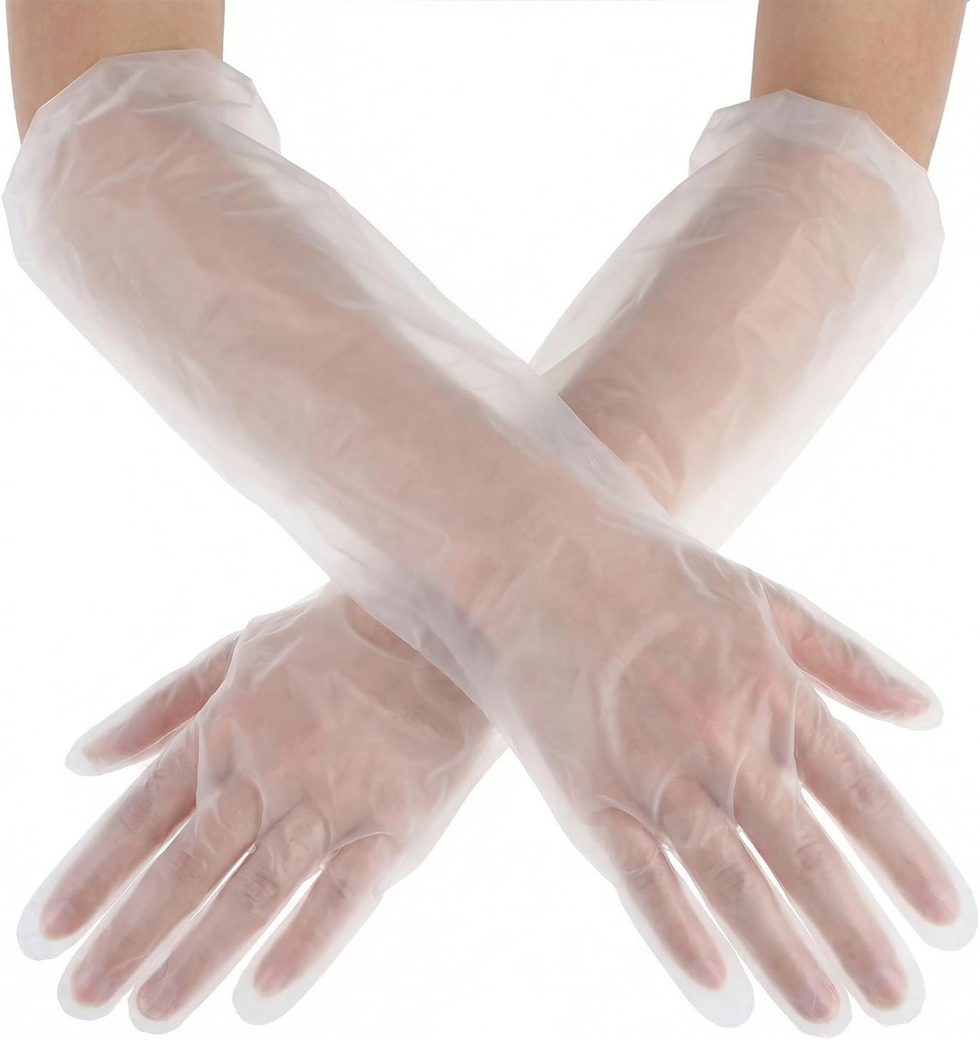 200 Pcs Long Sleeve Cleaning Gloves, Reusable & Waterproof Protective Rubber Gloves Elbow Length Long Plastic Glove for Household Duties, Kitchen, Dishwashing, Gardening - 22 Inch