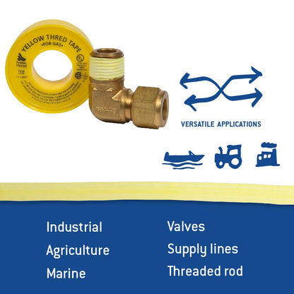 Gasoila Yellow PTFE Thread Seal Tape – Professional-Grade, 1/2 Inch x 260 Inch, High-Density Thread Tape for Gas Lines– Leak-Proof Seal, Non-Toxic