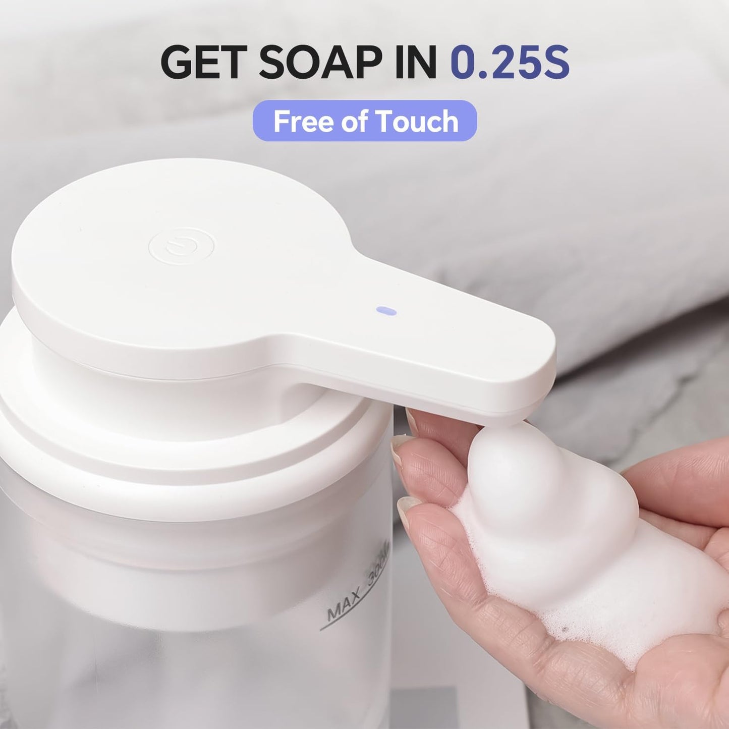 Automatic Foaming Soap Dispenser, Rechargeable Touchless Foam Hand Soap Dispenser for Bathroom, Soap Pump for Kitchen, Water-Resistant, Xmas Gift 10oz