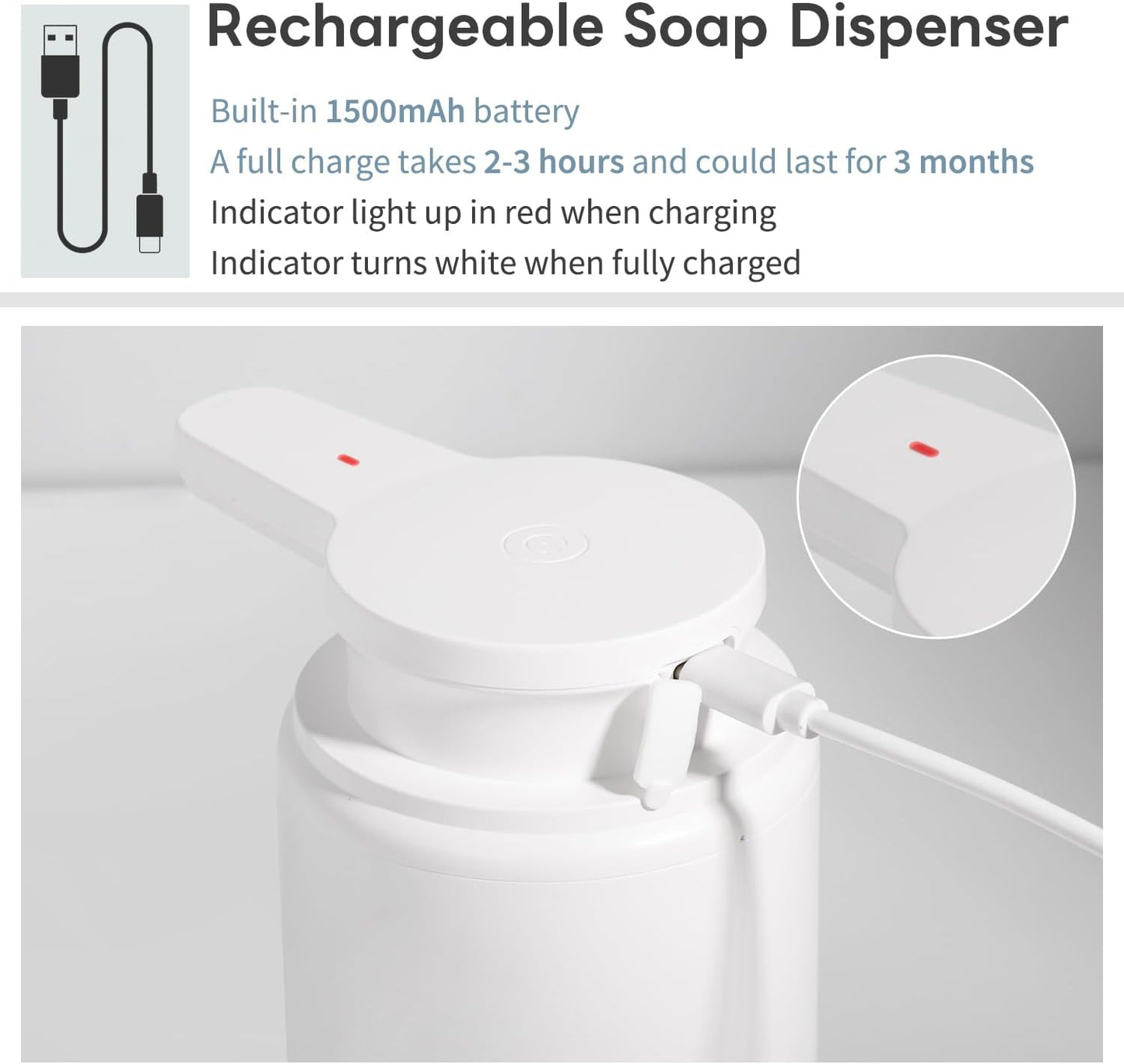 Automatic Foaming Soap Dispenser, Rechargeable Touchless Foam Hand Soap Dispenser for Bathroom, Soap Pump for Kitchen, Water-Resistant, Xmas Gift 10oz