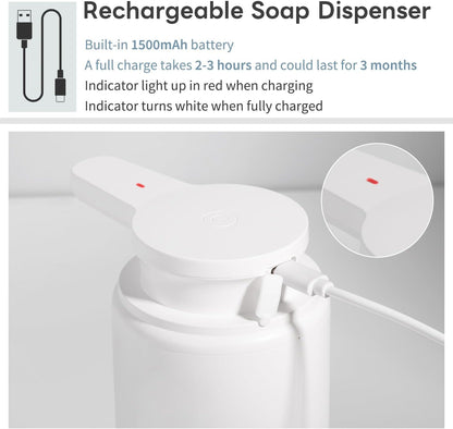 Automatic Foaming Soap Dispenser, Rechargeable Touchless Foam Hand Soap Dispenser for Bathroom, Soap Pump for Kitchen, Water-Resistant, Xmas Gift 10oz