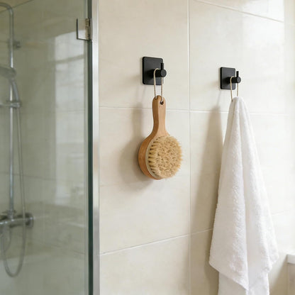 2 Pack Large Heavy Duty Adhesive Hooks, Waterproof Self Adhesive Wall Hangers for Hanging Towel Coat Keys, Strong Sticky Hooks for Bathroom Shower Kitchen Door Outdoor Home Utility （Black