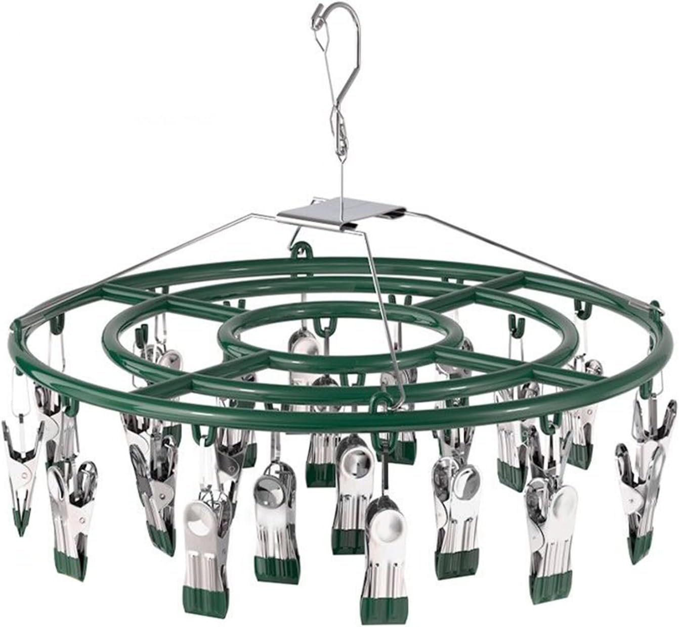 Stainless Steel Clothes Sock Drying Rack with 24 Clips, Swivel Hook Windproof Clothes Hanger Rack for Sock, Bras, Towel, Underwear, Laundry Clothes, Hat, Scarf, Pants, Gloves (Pink Clips)