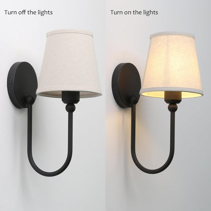 Pathson Antique Linen Fabric Wall Sconces Set of 2, Hardwired Curved Arm Bathroom Vanity Light, Indoor Wall Decor Lamp for Living Room, Kitchen, Bedroom, Foyer