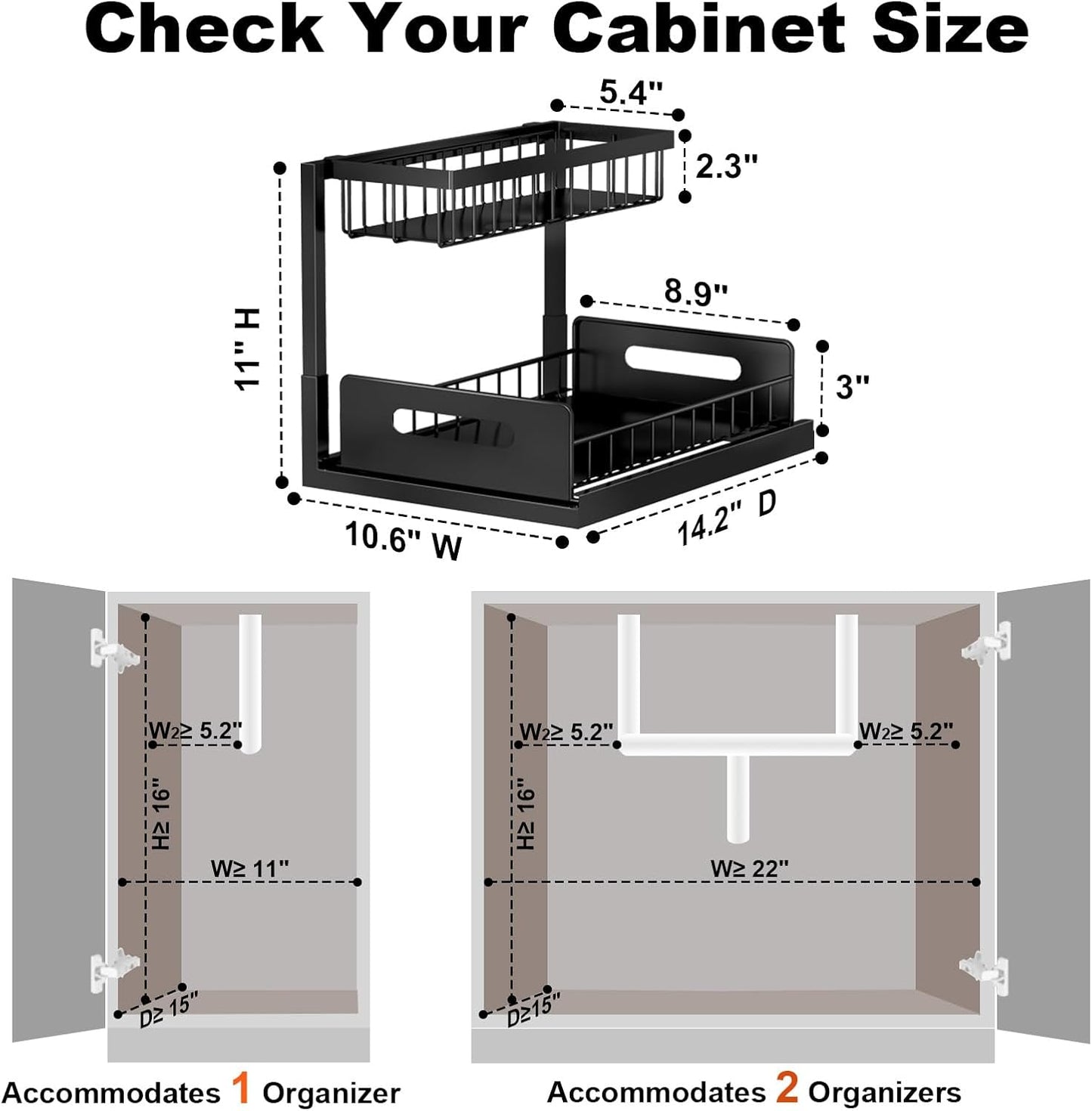 REALINN Under Sink Organizer, Pull Out Cabinet Organizer, 2 Tier Metal Slide Out Shelf with L Shaped Design for Kitchen, Bathroom, Laundry, and Utility Cabinet Storage for Deep Cabinets, White, 2 Pack
