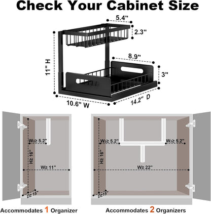 REALINN Under Sink Organizer, Pull Out Cabinet Organizer, 2 Tier Metal Slide Out Shelf with L Shaped Design for Kitchen, Bathroom, Laundry, and Utility Cabinet Storage for Deep Cabinets, White, 2 Pack