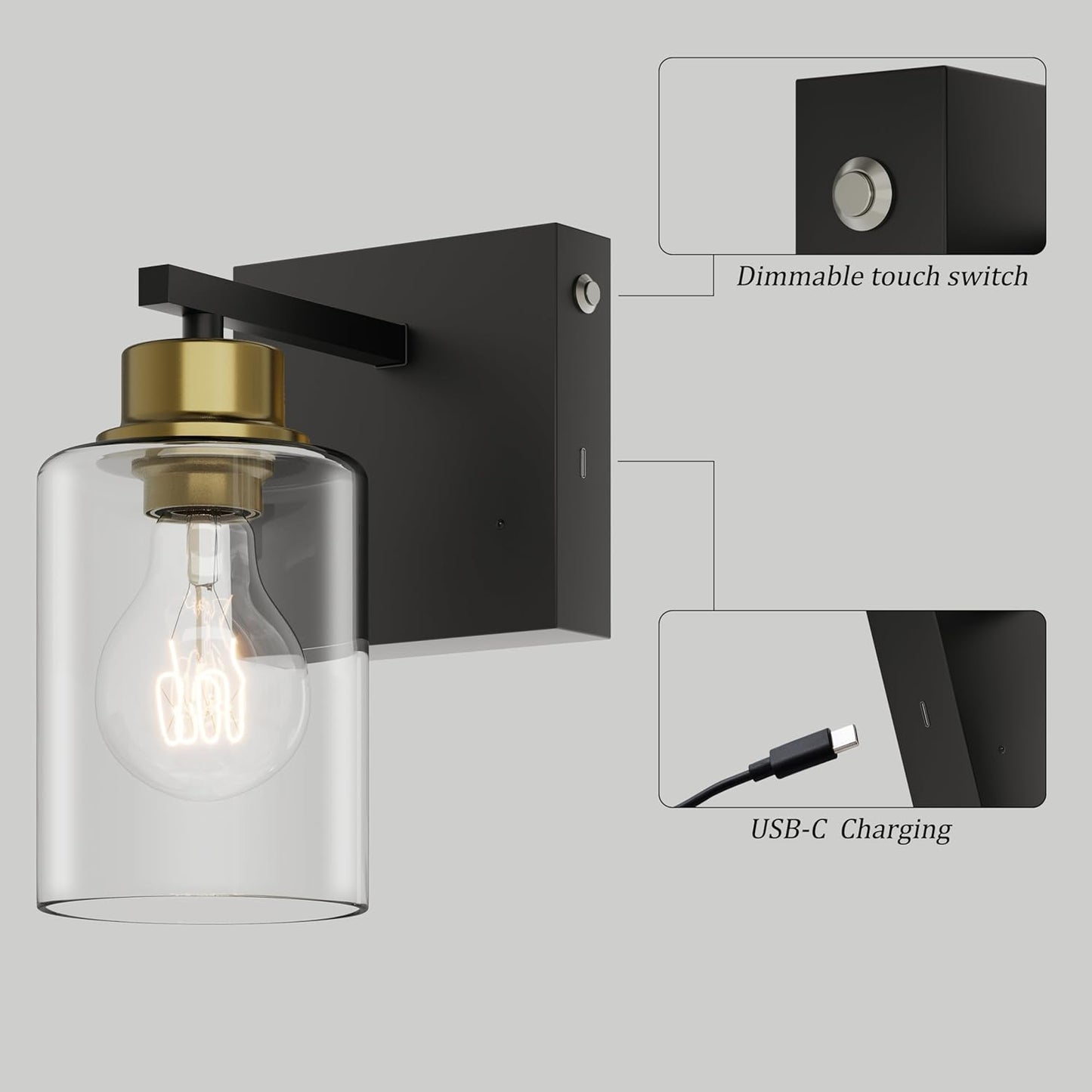 Battery Operated Wall Sconce Set of 2, Black Rechargeable Wall Lights with Timer Function, Easy Install Dimmable Wireless Wall Lamps Sconces Wall Decor for Living Room Bedroom Hallway, Emergency 3000K