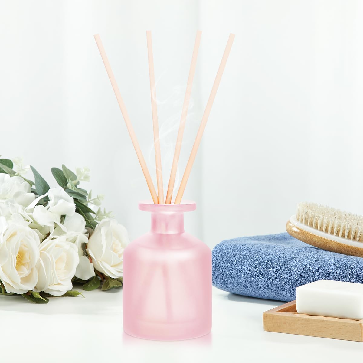 Reed Diffuser for Home, Clean Linen Scent 3.38oz (100ml)*1 Pack Essential Oil Reed Diffuser Set with 8 Sticks, Long Lasting Air Freshener for Bathroom Bedroom Living Room, Home Decor & Gifts