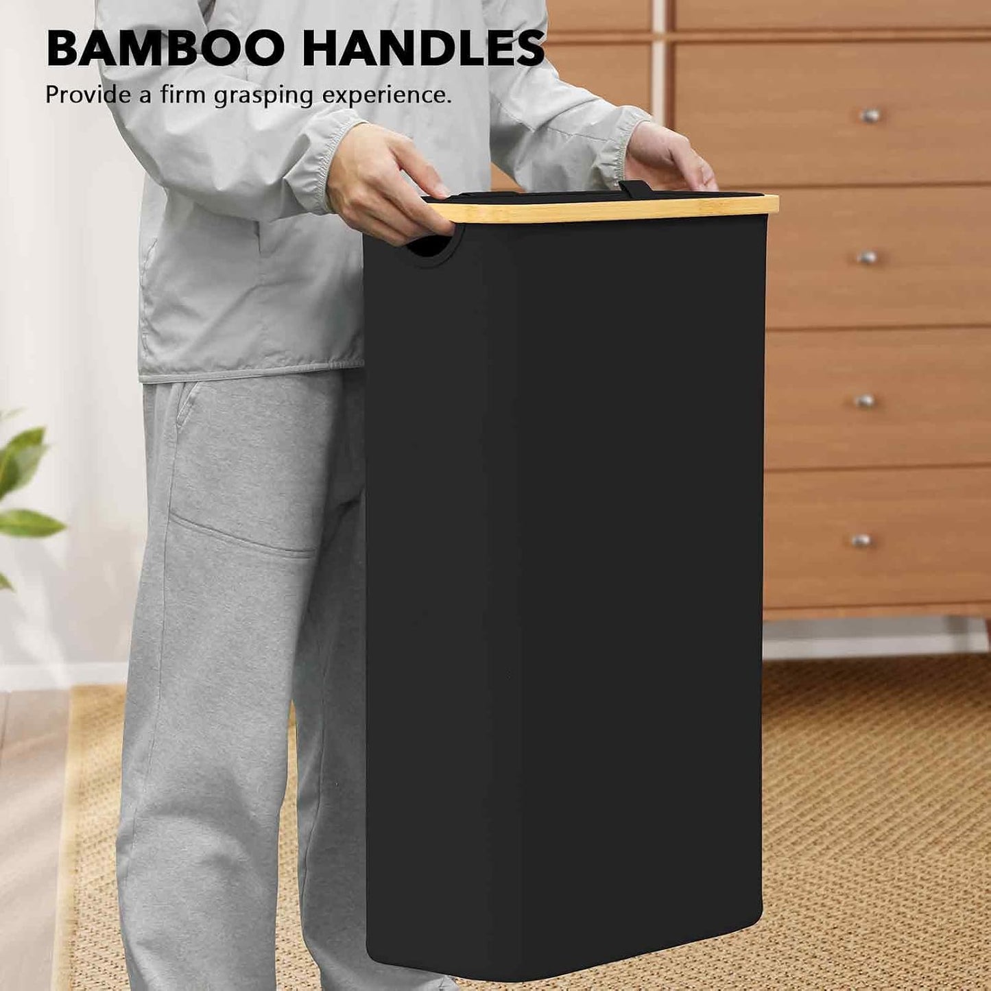 SpaceAid Double Laundry Hamper 2 Section with Lid and Removable Laundry Bags, 160L Clothes Basket with Bamboo Handles, Large Collapsible Hamper for Bedroom, Bathroom, Dorm, Laundry Room - White