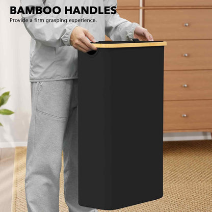 SpaceAid Double Laundry Hamper 2 Section with Lid and Removable Laundry Bags, 160L Clothes Basket with Bamboo Handles, Large Collapsible Hamper for Bedroom, Bathroom, Dorm, Laundry Room - White