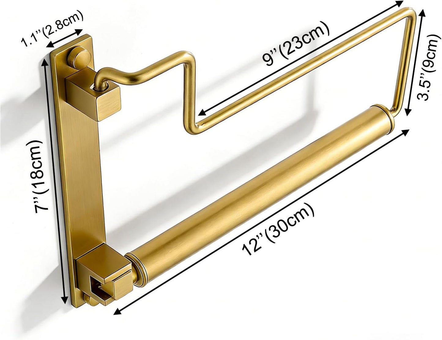 NEWRAIN Folding Wall Mounted Clothes Hanger Rack Clothes Hook Solid Brass with Swing Arm Holder Clothing Hanging System Closet Storage Organizer Heavy Duty Drying Rack Wall Mount,Brushed Gold