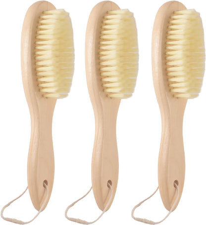 3 Pack Wood Laundry Stain Brush, Very Soft Bristle Shoe Laundry Stain Remover Long Handle Oval Gentle for Sneakers, Suede & Leather, Protable Soft Cleaning Clothes Brush for Scrubbing Stains (3)