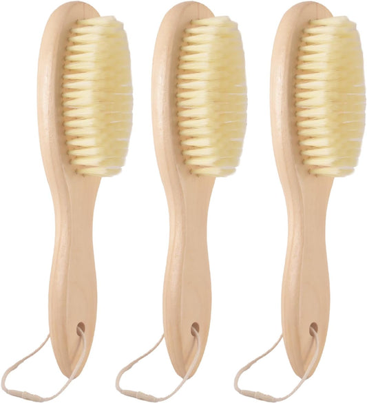 3 Pack Wood Laundry Stain Brush, Very Soft Bristle Shoe Laundry Stain Remover Long Handle Oval Gentle for Sneakers, Suede & Leather, Protable Soft Cleaning Clothes Brush for Scrubbing Stains (3)