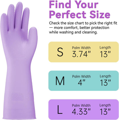Dishwashing Rubber Gloves for Cleaning – 4 Pairs Kitchen Gloves with Handing Hooks Washing Dishes Household Glove - Large