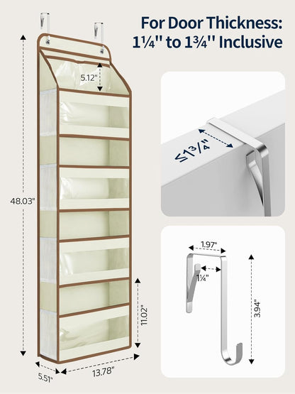 Yecaye 5 Tier Over the Door Organizer, Swing-proof Door Organizer Hanging with Clear PVC Windows, Behind the Door Storage for Bedroom Nursery Closet Laundry Pantry Bathroom, Grey