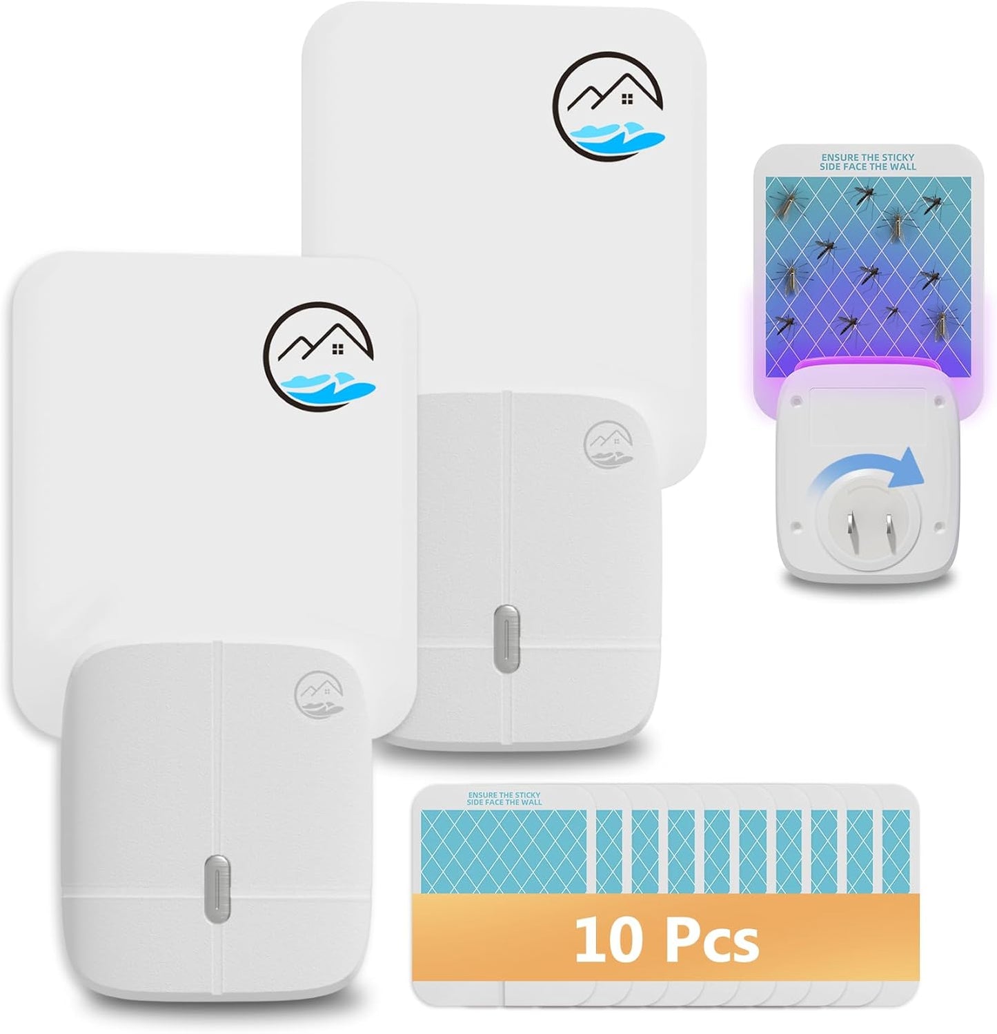 Mosiller Indoor Gnat Traps, Fruit Fly Trap, Flying Insect Trap, Start Protect 400 Sq Ft, Suitable for Gnat, Moth, and Mosquito, and Can be Used in Every Corner of The Home（2 Device + 10 Glue Cards）
