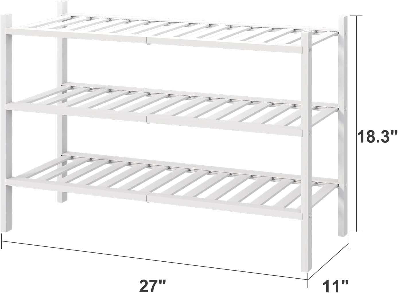 viewcare 3-Tier Black Bamboo Shoe Rack for Entryway, Stackable | Foldable | Natural, Shoe Shelf Storage Organizer for Hallway Closet, Free Standing Shoe Racks for Indoor Outdoor