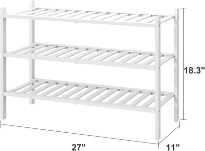 viewcare 3-Tier Black Bamboo Shoe Rack for Entryway, Stackable | Foldable | Natural, Shoe Shelf Storage Organizer for Hallway Closet, Free Standing Shoe Racks for Indoor Outdoor
