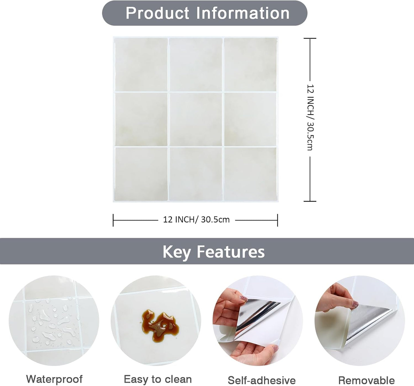 CHIHUT 6 Sheets 12"x12" Glossy Grey Concrete Checkered Peel and Stick Backsplash Tiles Waterproof Heat Resistant Self Adhesive Vinyl Wall Tiles for Kitchen Bathroom Laundry Room Renter Friendly Tiles
