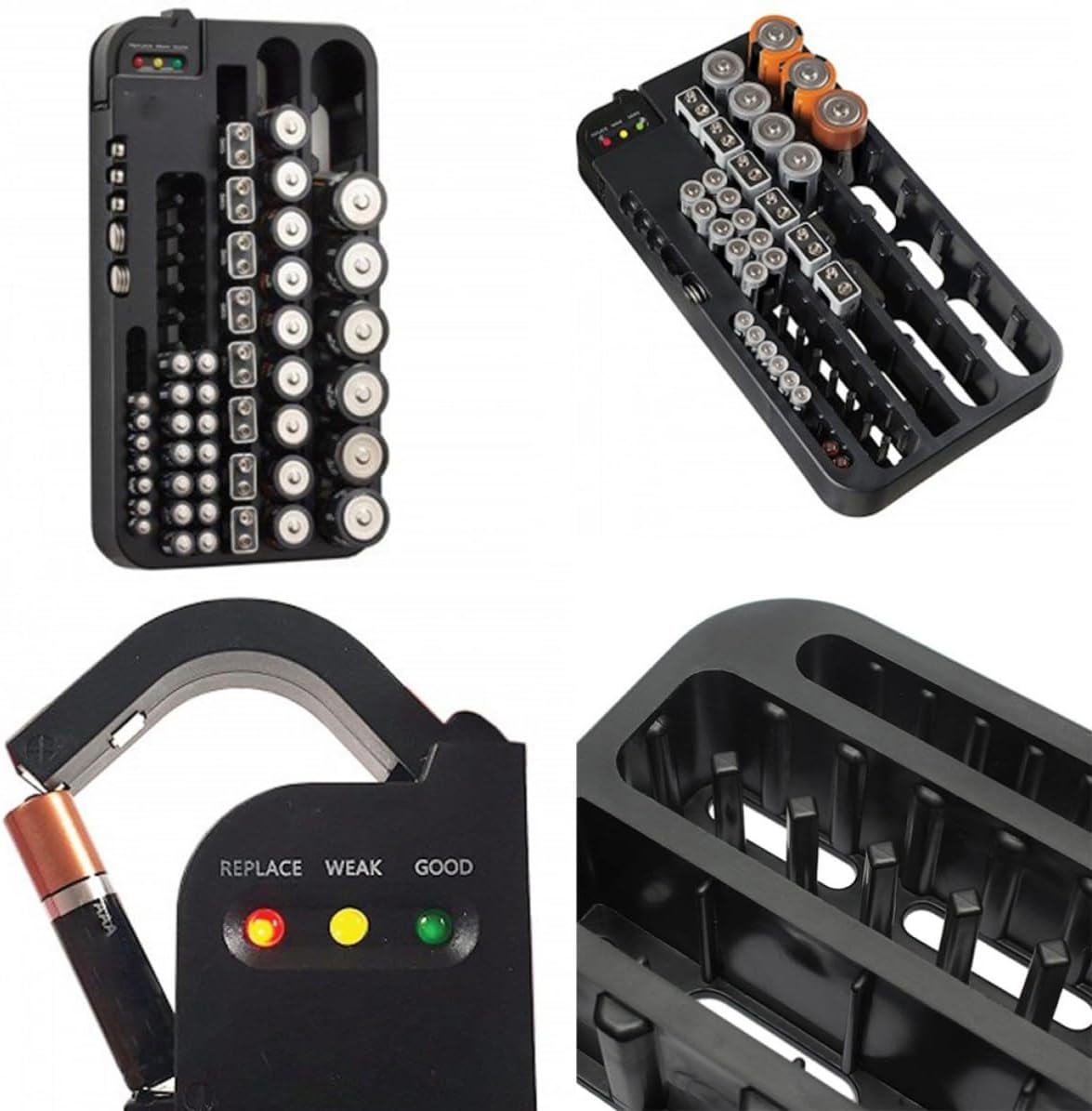 Garneck Battery Storage Organizer Case with Removable Tester Holds to 72 AAA and 14450 Batteries with Multiple Size Slots