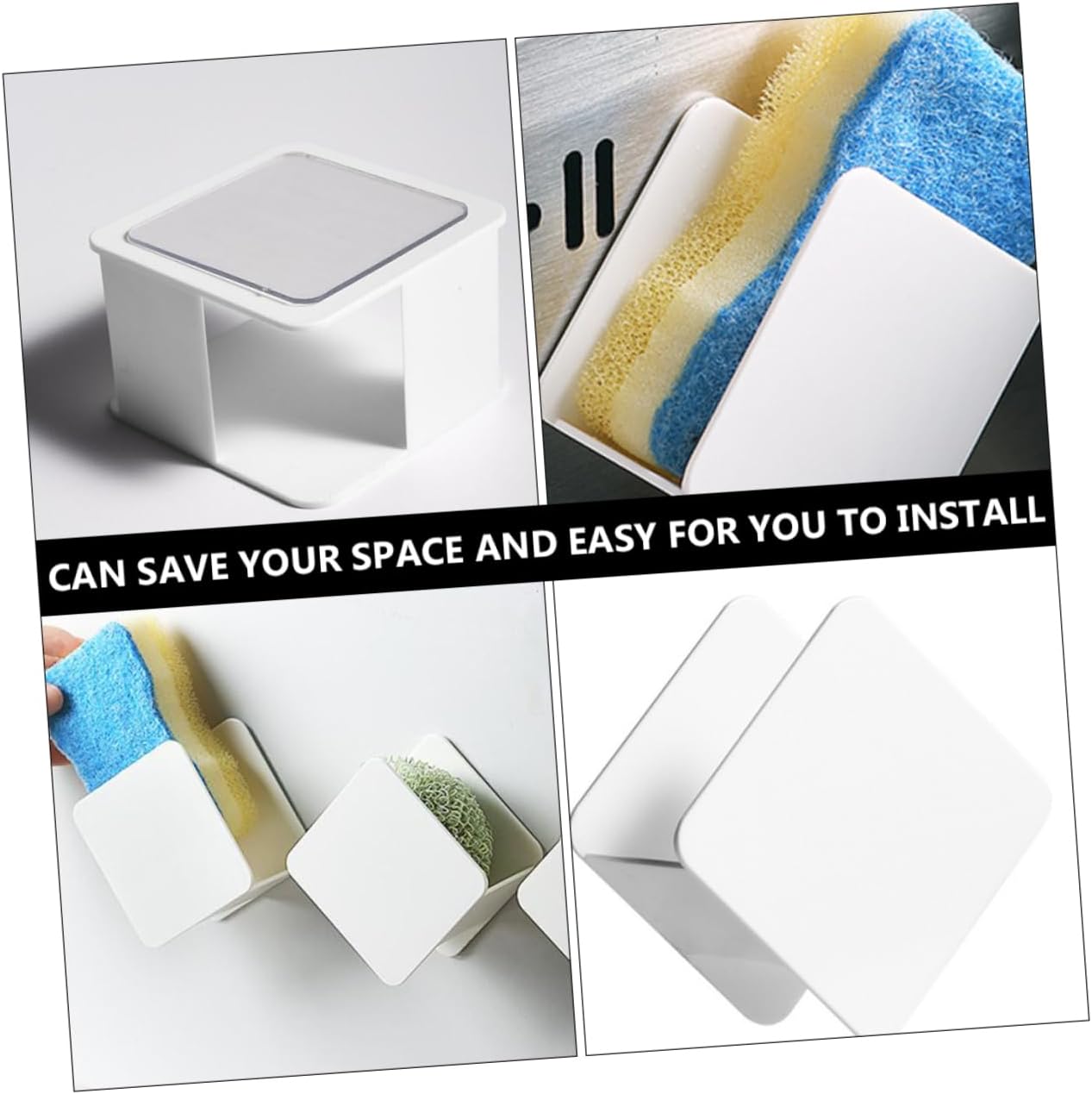 Amosfun 2 Pcs Sponge Holder Drain Rack Punch Wall Mounted Cleaning Cloth Storage Organizer for Kitchen Bathroom Quick Drying Hollow Design for Efficient Water Drainage