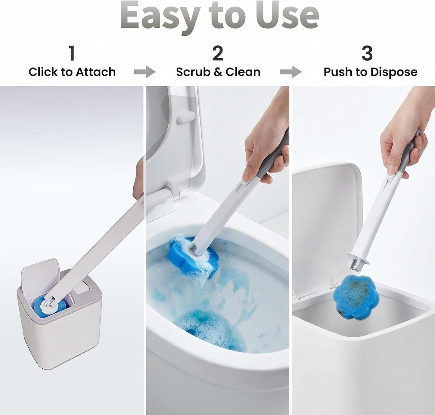 Disposable Toilet Brush and Holder Set with 30 Refills – Wall Mounted Toilet Bowl Cleaner Brush Kit, Deep Hygienic Cleaning with Toilet Wand Refills