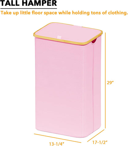 SpaceAid Double Laundry Hamper 2 Section with Lid and Removable Laundry Bags, 160L Clothes Basket with Bamboo Handles, Large Collapsible Hamper for Bedroom, Bathroom, Dorm, Laundry Room - White