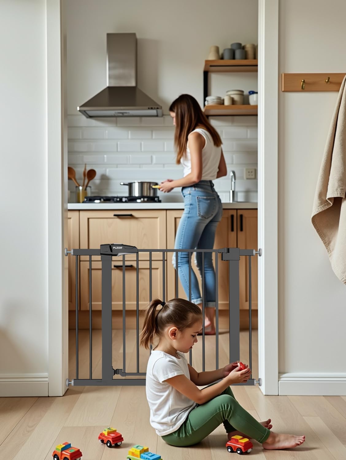 29.5-40.5" Baby Gate for Stairs, Dog Gate for Doorways, Walk Thru Auto Close Metal Baby Safety Gate for The House, Stairs and Doorways, Child Gate Pressure Mounted, Pet Gate for Dog Indoor - Black