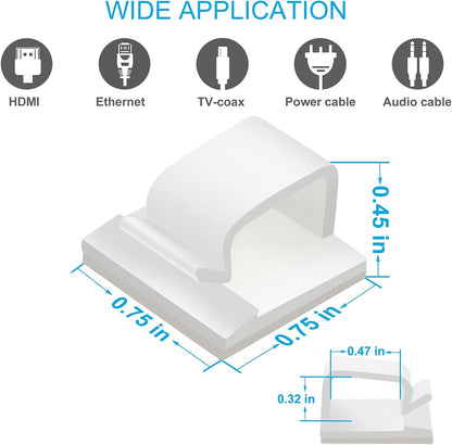 Adhesive Cable Clips White (60 PCS), Upgraded Wire Clips for Cable Management, Strong Cord Clips Wire Holders for The Wall, Under Desk, Led Strip, Electric Wires, Ethernet Cable Clips_Small