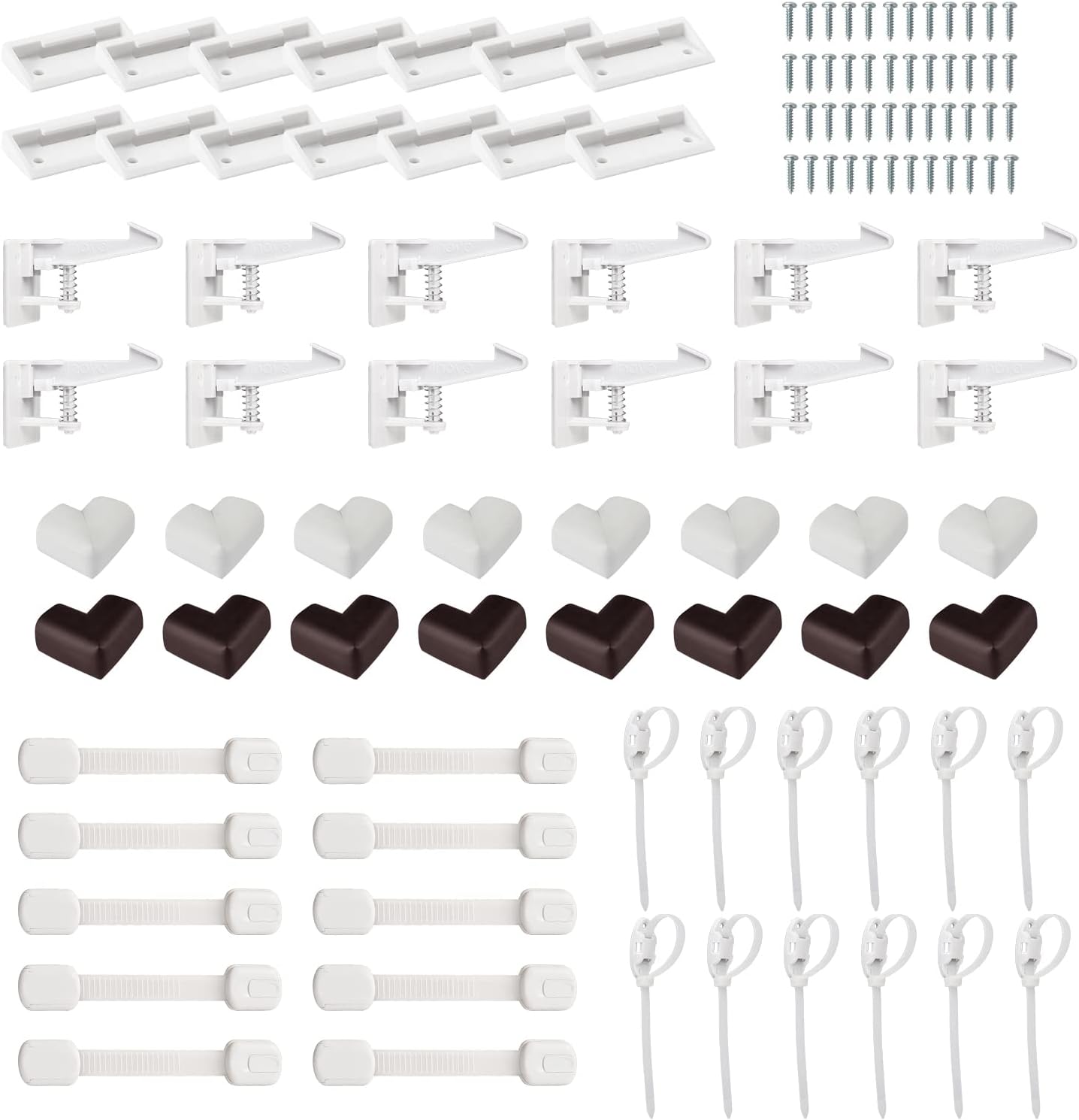 Inaya Complete Baby Proofing Kit - Child Safety Hidden Locks for Cabinets & Drawers, Adjustable Safety Latches, Corner Guards and Outlet Covers - Baby Proof Pack to Keep Your Child Safe at Home
