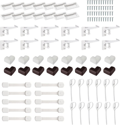 Inaya Complete Baby Proofing Kit - Child Safety Hidden Locks for Cabinets & Drawers, Adjustable Safety Latches, Corner Guards and Outlet Covers - Baby Proof Pack to Keep Your Child Safe at Home