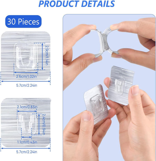 30-Piece Double-Sided Adhesive Wall Hooks - 15LB Max Heavy Duty, Clean, Waterproof Utility Hooks for Bathroom, Kitchen, Picture Hanging
