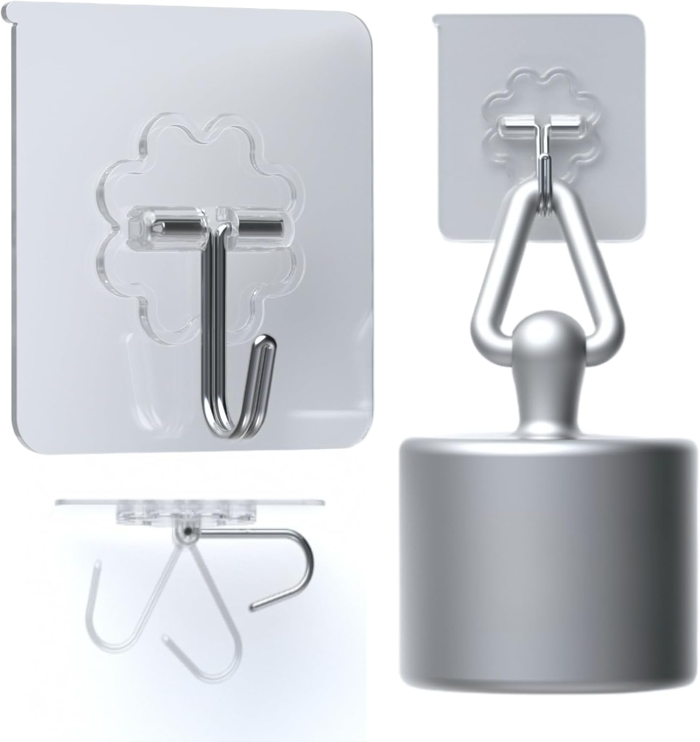 Adhesive Wall Hooks for Hanging Heavy Duty 50 lbs Large Hooks for Walls No Damage, Towel Sticky Clear Hook, Waterproof, Home, Bathroom, Kitchen, Office, and Outdoor 10 Pack