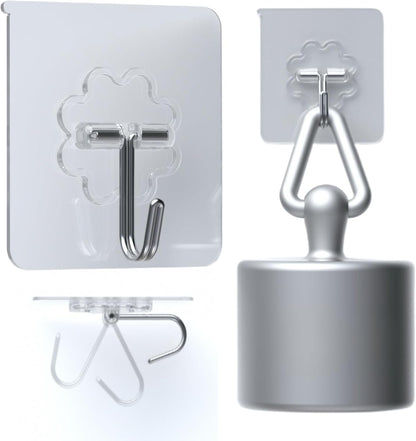 Adhesive Wall Hooks for Hanging Heavy Duty 50 lbs Large Hooks for Walls No Damage, Towel Sticky Clear Hook, Waterproof, Home, Bathroom, Kitchen, Office, and Outdoor 10 Pack