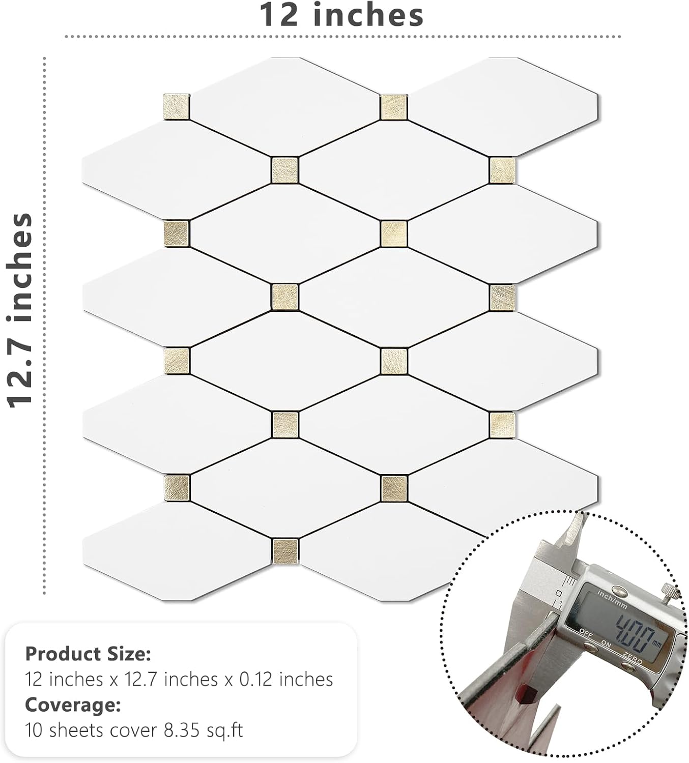STICKGOO 10 Sheets Peel and Stick Backsplash, Polished Dolomite PVC Mixed Metal Gold Kitchen Backsplash, Stick on Backsplash Wall Tiles for Kitchen, Bathroom, RV