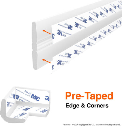Roving Cove PreFit (Classic) Furniture Edge Corner Protector (Standard 15ft Edge 4 Corners), Baby Proofing Bumper Guards, Coffee Brown, Pre-Taped, for Straight Smooth Surfaces