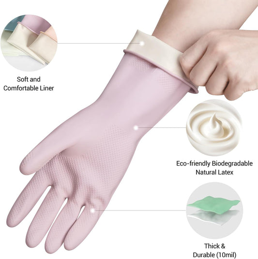 ThxToms 4 Pairs Reusable Dishwashing Cleaning Gloves,10 Mil Thick, 13" | Non-Slip Rubber Kitchen Gloves, Multi-Color, Ideal for Household, Bathroom, Pet Care & Gardening, Medium
