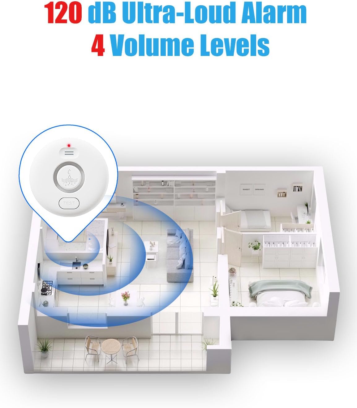 WiFi Water Leak Detectors 5 Pack, 120dB Adjustable Loud Water Leak Sensor, Wireless Wi-Fi Water Leak & Drip Alarm, App Alerts, 5 Water Alarm Sensors & 1 Hub for Home Kitchen, Bathroom, Sink, Laundry