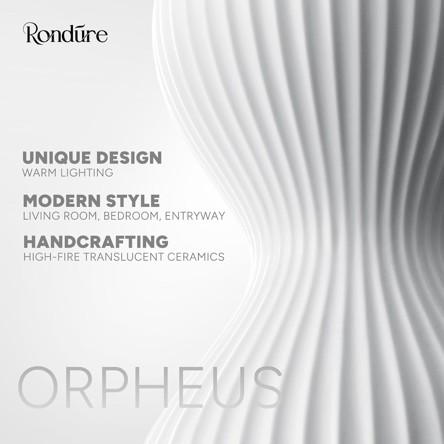 RONDURE Modern Ceramic Decorative Table Lamp Living Room Bedroom Bedside | Handcrafted Unique Warm Ambient Lighting Lamp, Accent White Translucent Ceramic shade, Fully Dimmable, Corded, Bulb Included