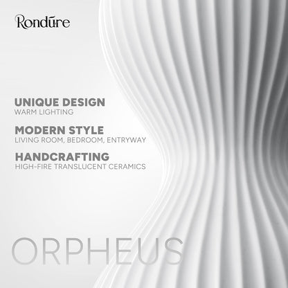 RONDURE Modern Ceramic Decorative Table Lamp Living Room Bedroom Bedside | Handcrafted Unique Warm Ambient Lighting Lamp, Accent White Translucent Ceramic shade, Fully Dimmable, Corded, Bulb Included
