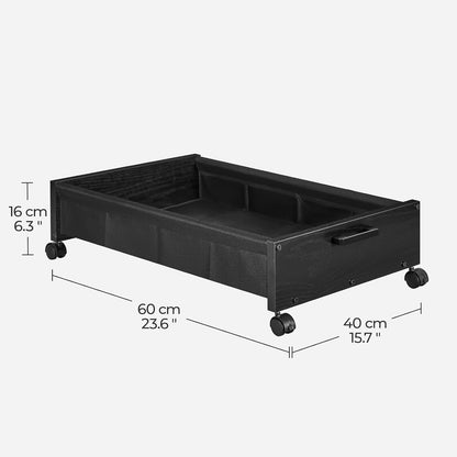 FOUCSSOMEI Under Bed Storage with Wheels, Wooden Under Bed Drawers On Wheels, Rolling Under Bed Shoe Storage, Space Saving, Rustic Brown,30L