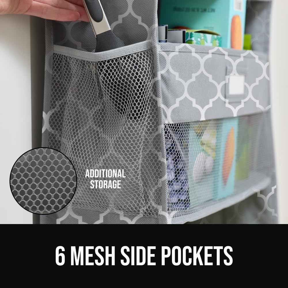 GORILLA GRIP Over the Door Shoe Organizer, 24 Large Breathable Mesh Pockets, Space Saving Hanging Storage Holder, Closet Rack Hanger Holds Up to 40 lbs, Hangs on Closets for Shoes, Accessories, Grey