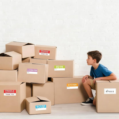 400 Pcs Large Home Moving Packing Box Labels, 1.65 x 3.5 Inches | 6-Color Coded, Fragile Labels Included, Blank Customizable Labels, Packing Box Stickers