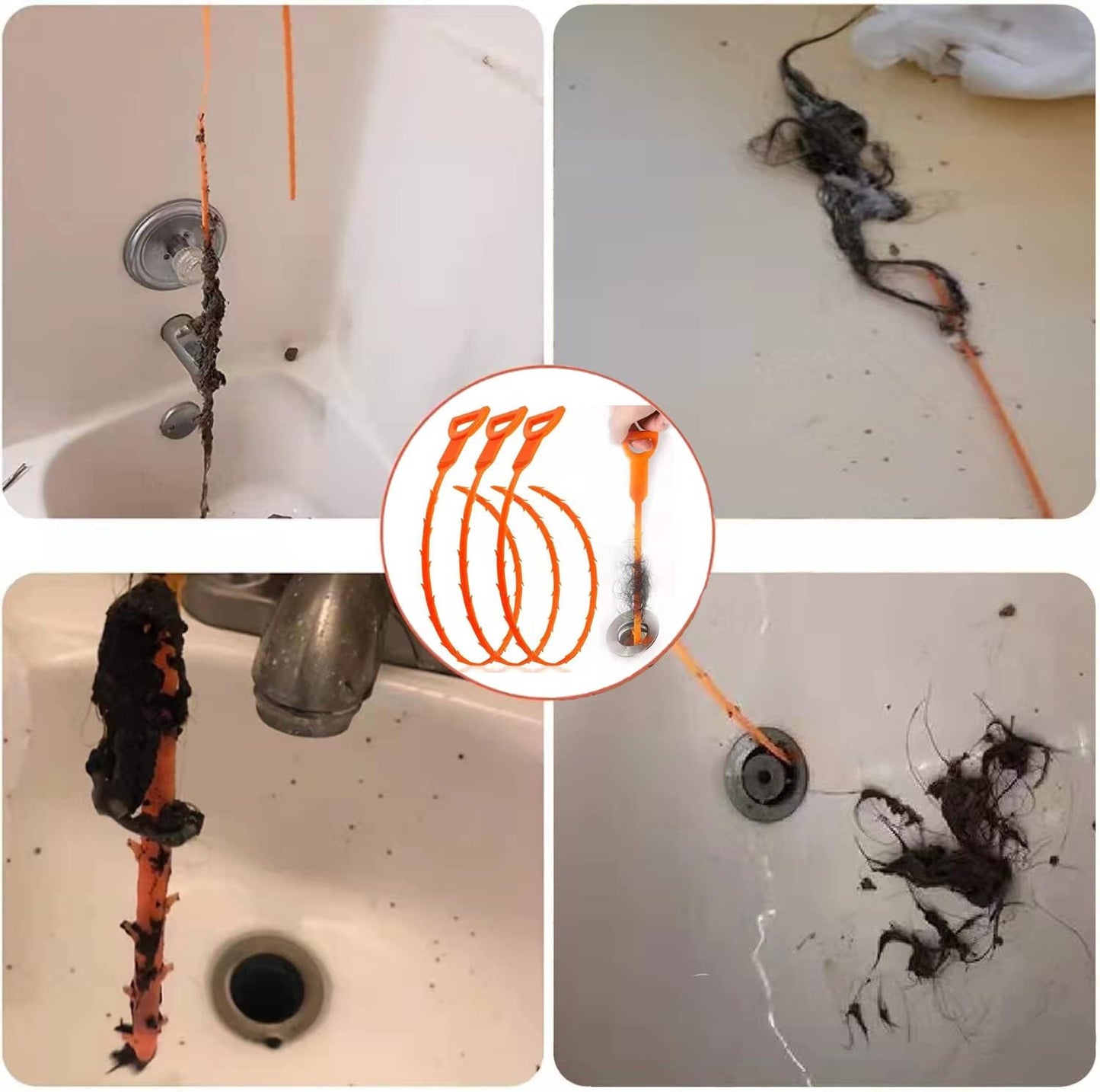 3 Pack 25 Inch Hair Snake Hair Drain Clog Remover Cleaning Tool Drain Opener sink snake Drain Auger Hair Remover Tool For Sewer, Toilet, Shower Kitchen Sink, Bathroom Tub