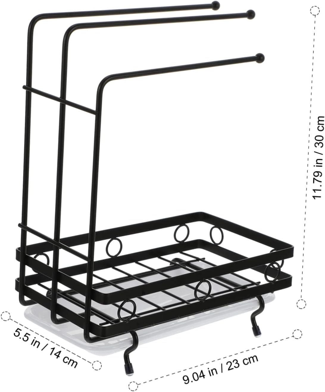 Amosfun Kitchen Storage Rack Drainage Holder Black 3-Rod Wall-Mounted and Desktop Sponge Rag Shelf for Dishcloths and Cleaning Supplies