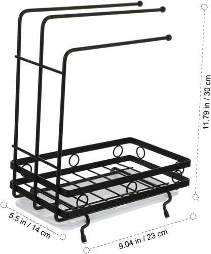 Amosfun Kitchen Storage Rack Drainage Holder Black 3-Rod Wall-Mounted and Desktop Sponge Rag Shelf for Dishcloths and Cleaning Supplies